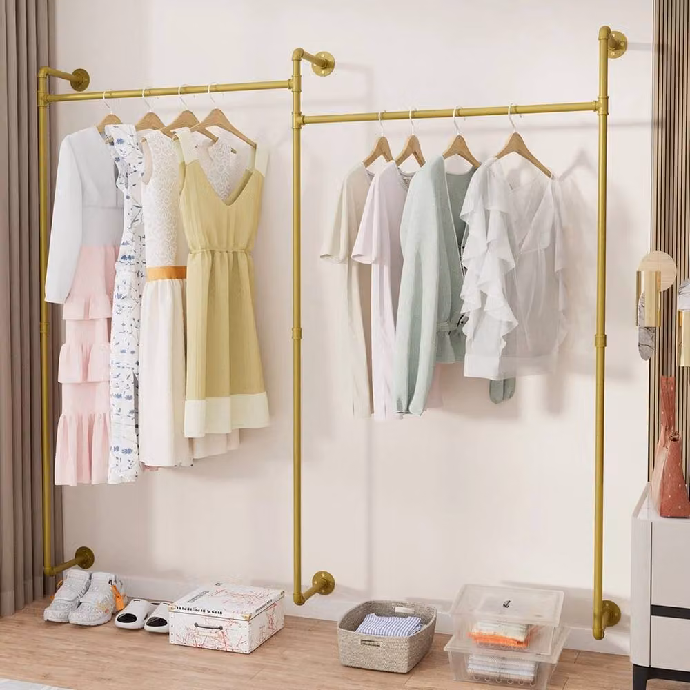 NESTLUNE Wisfor XL Gold Industrial Pipe Wall Mounted Clothes Rail, W: 100 cm, D: 15 cm – 4