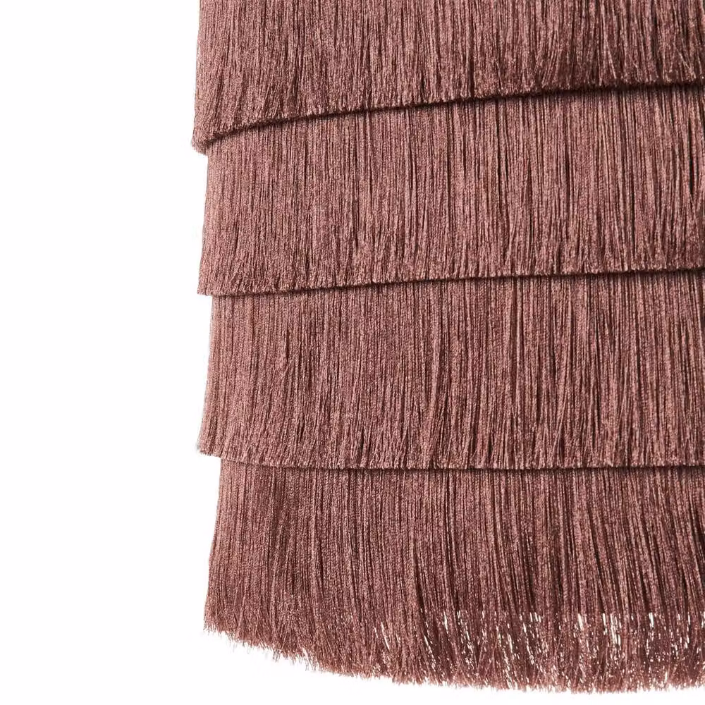 Wyld and Coco Pink Fringe Pendant Light with Metal Frame and Fabric Shade in Boho Style – 4