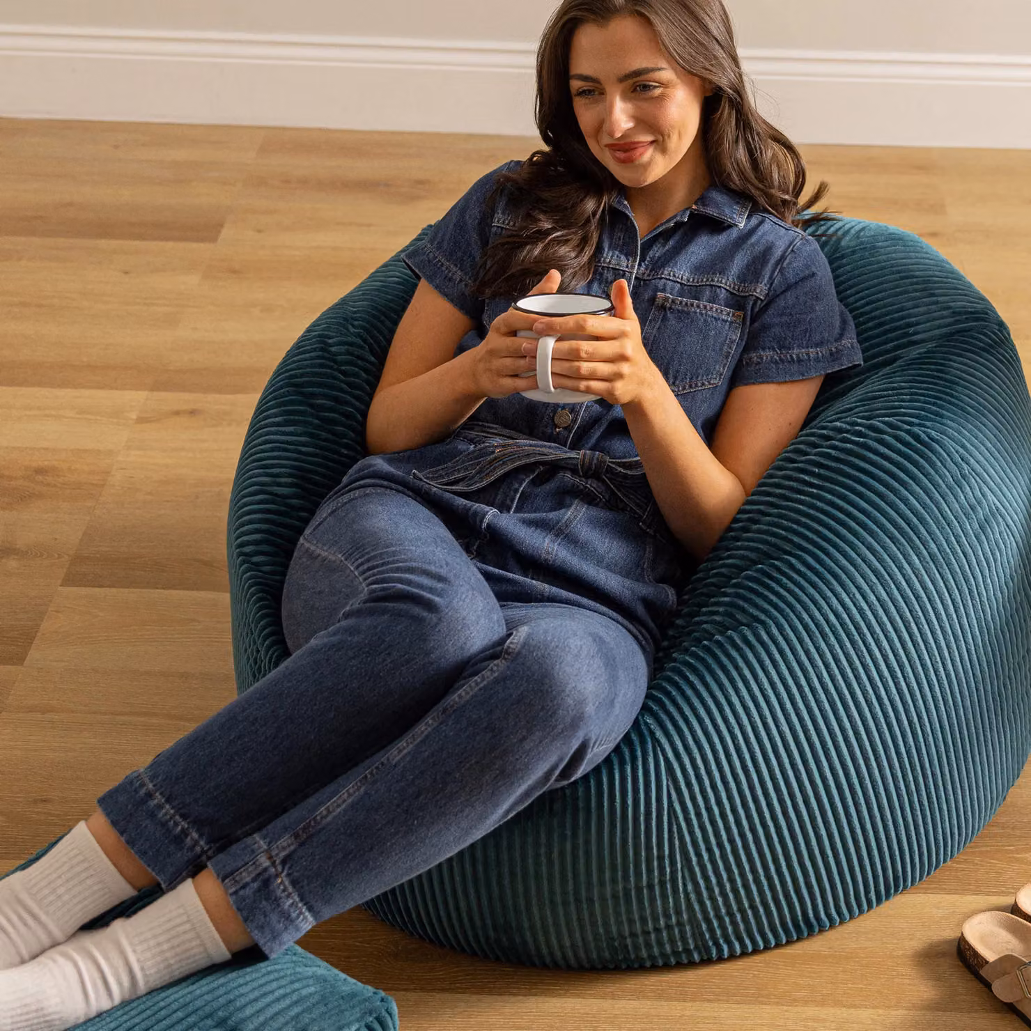 ICON Kingston Jumbo Cord Bean Bag and Footstool Bundle in Petrol Green – 4