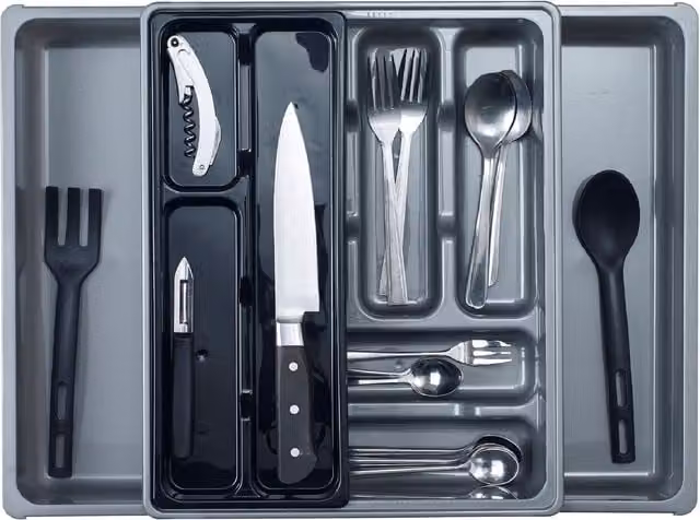 Whitefurze Grey and Black Cutlery Tray with Compartments