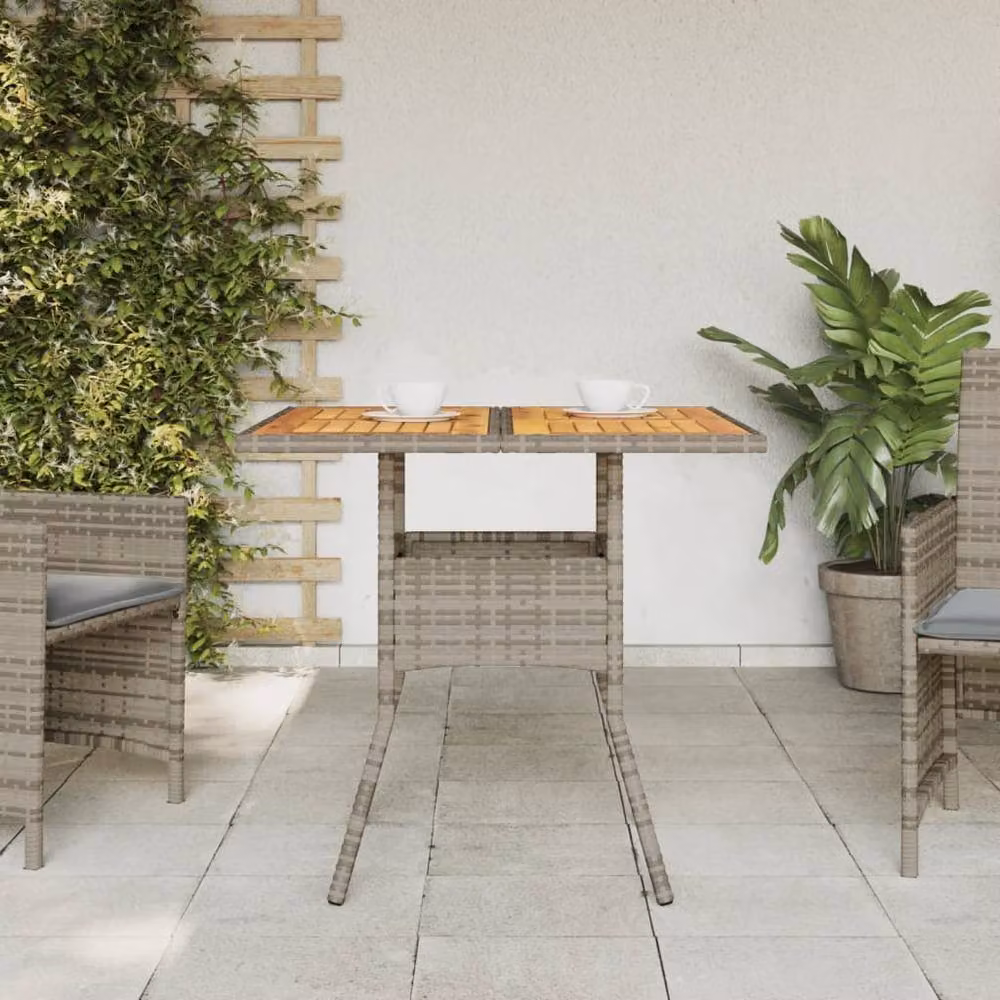 Berkfield Home Grey Poly Rattan Garden Table with Acacia Wood Top, W/D/H: 80 x 80 x 75 cm – 3