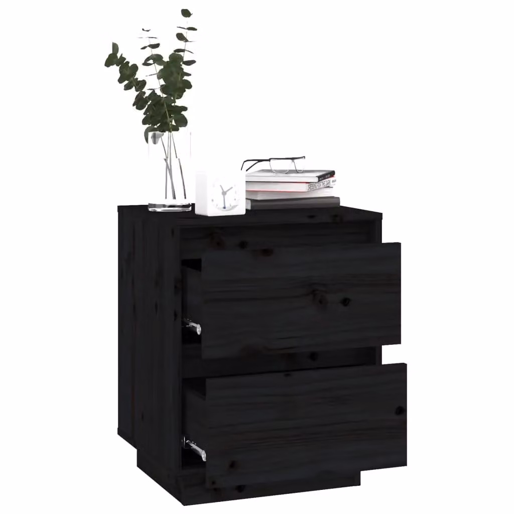 Berkfield Home Set of 2 Black Solid Wood Pine Bedside Cabinets, W: 40 cm, D: 35 cm, H: 50 cm – 4