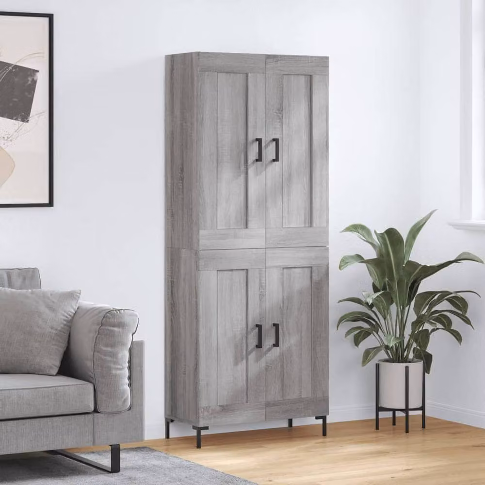 Berkfield Home Grey Sonoma Highboard with Hinged Doors and Internal Shelves, W/D/H: 69.5 x 34 x 180 cm – 2