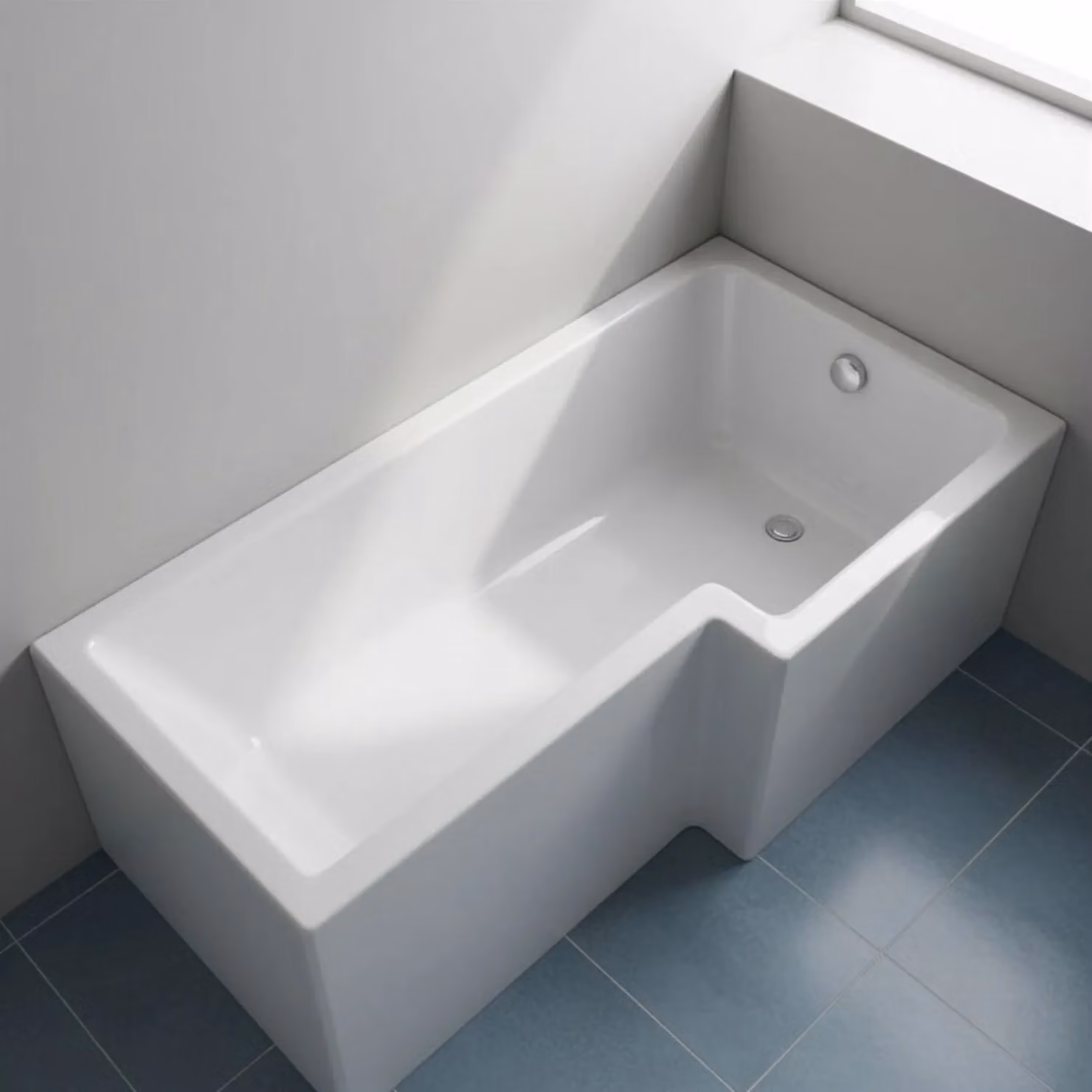Balterley Modern Asymmetric Right Hand L Shape Shower Bath Tub with Leg Set, White, W/D/H: 1600 x 70.5 x 40 cm – 2