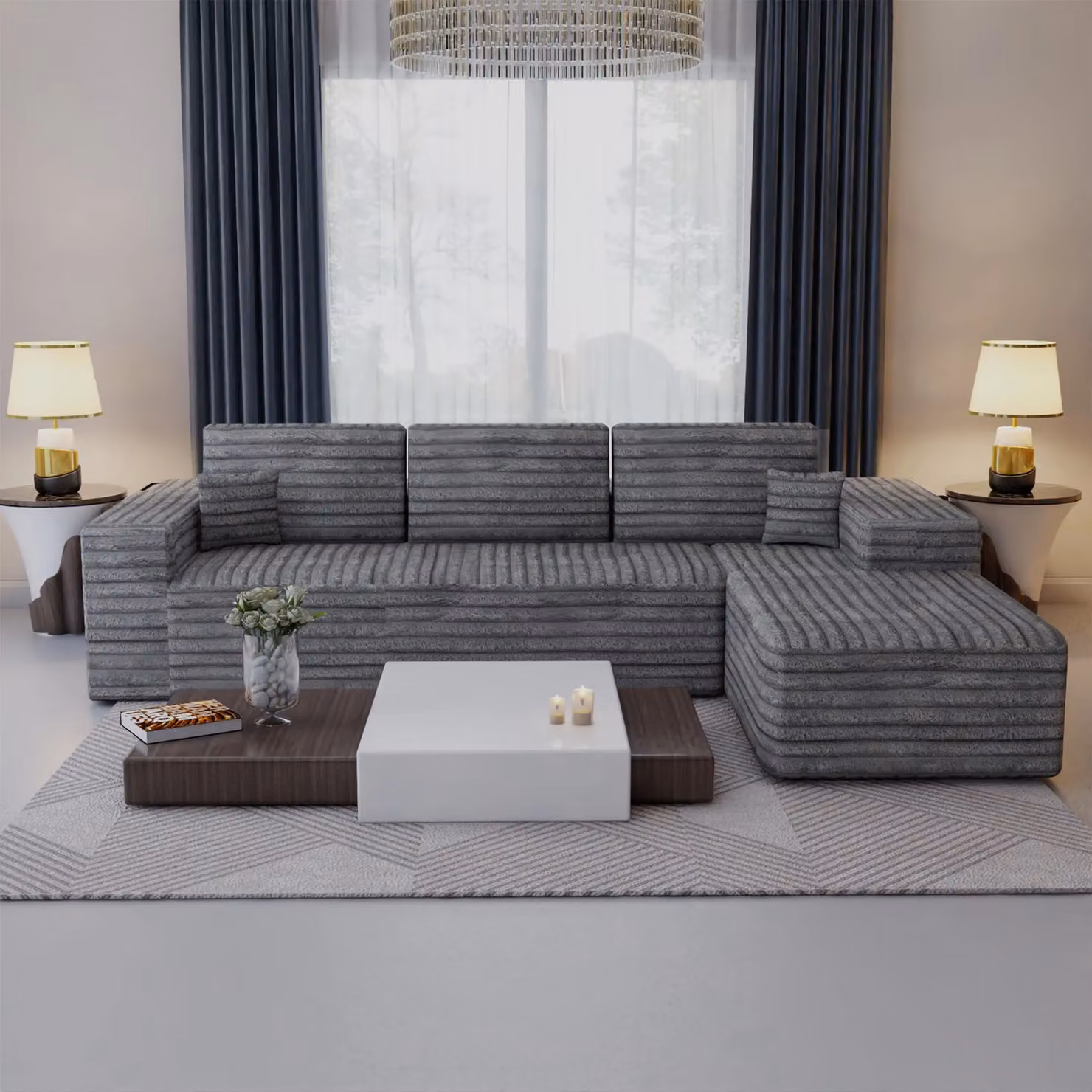 Sliding Wardrobes 4U Smart Right Corner Sofa in Grey with Fabric Upholstery and Scatter Cushions – 2