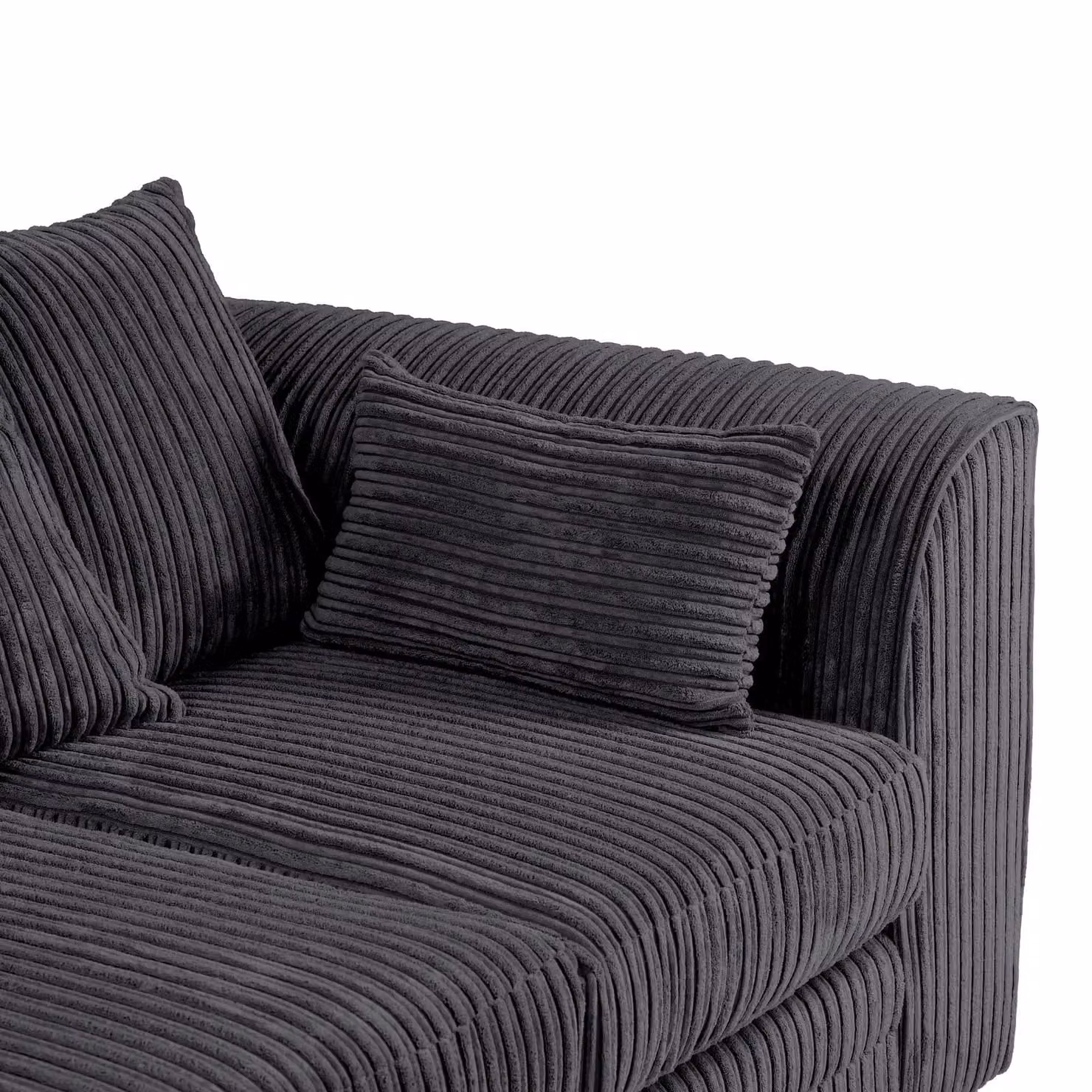 SquareBoxx Lennox Jumbo Cord Corner Sofa with Left Hand Facing Chaise in Black – 3