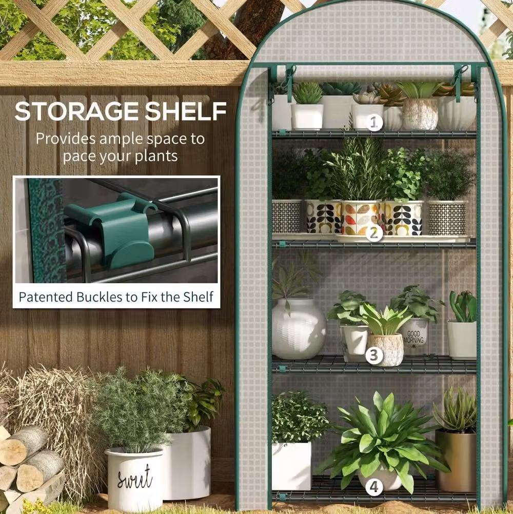 STILVORA 4 Tier Mini Greenhouse with Zipped Door in White – 4