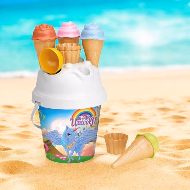 URBN-TOYS Kids Beach Sand Toy Bucket and Spade Set in White and Multicolour