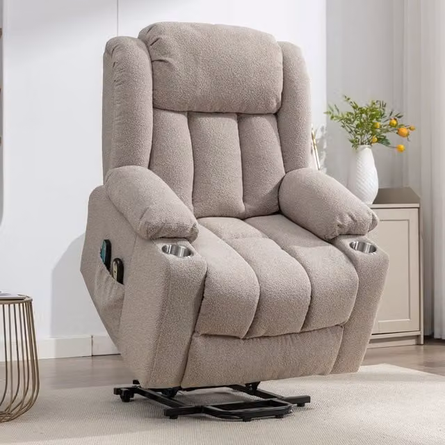 Artemis Home Lovell Electric Lift Assist Riser Recliner with Massage and Heat in Brown Bouclé Fabric