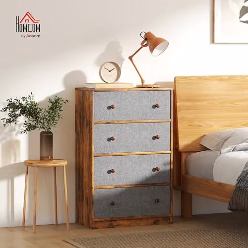 HOMCOM Chest of Drawers with 4 Fabric Drawers in Grey and Rustic Brown – 2