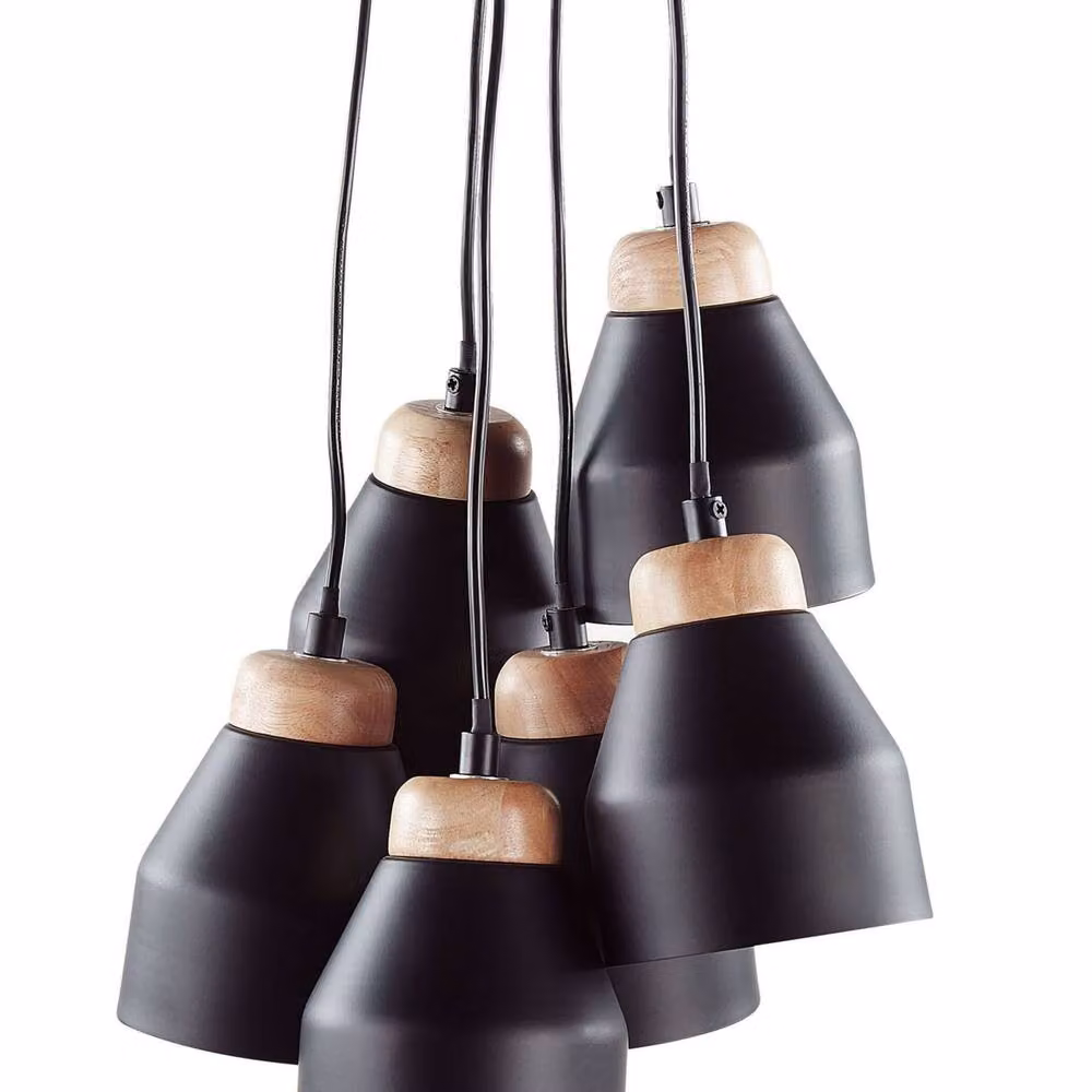 Wyld and Coco Cluster Pendant Lamp in Black Metal and Wood with 6 Integrated LED Lights – 2