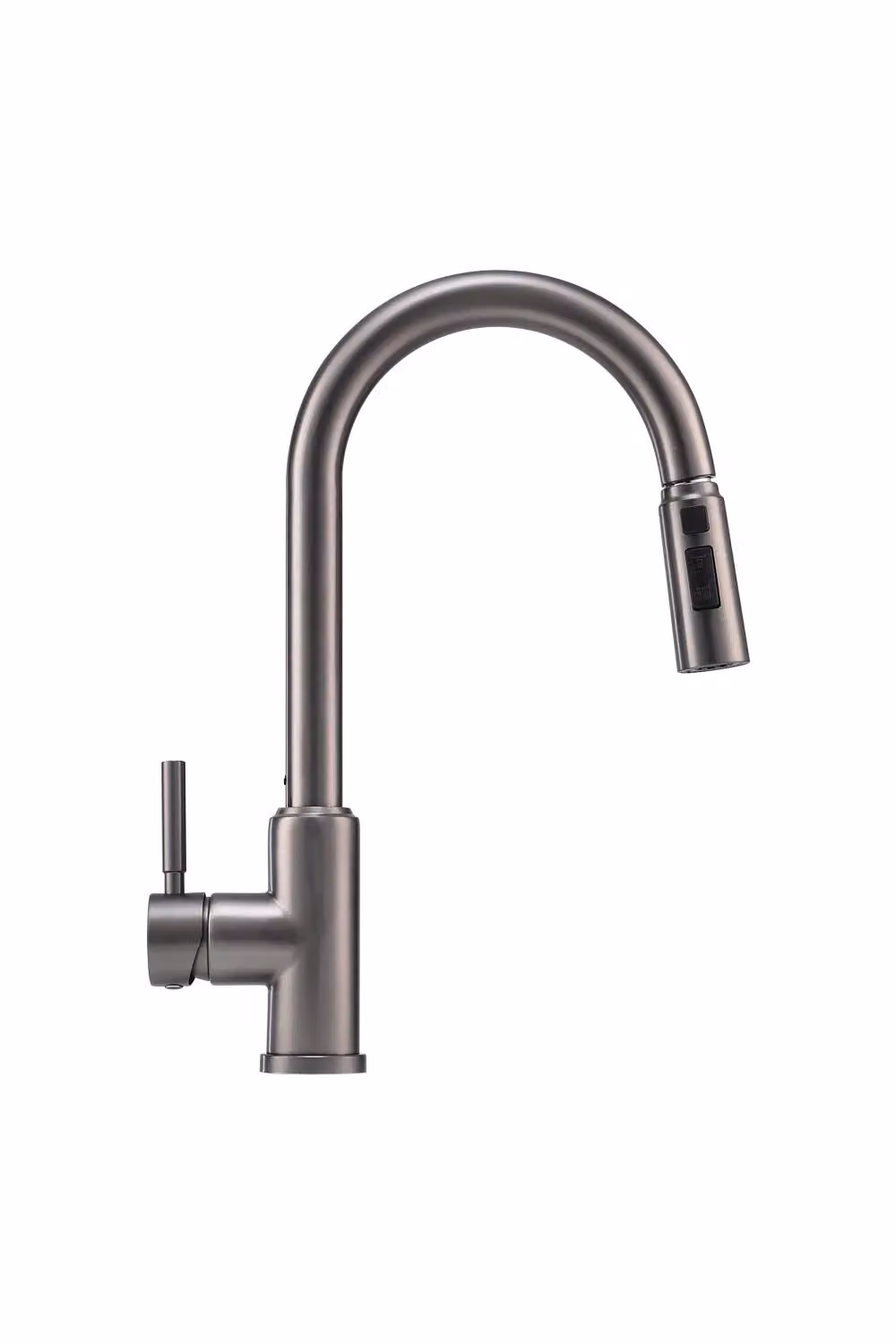 H&O Direct Single Lever Pull Out Kitchen Faucet with Spray Function in Grey Stainless Steel – 3