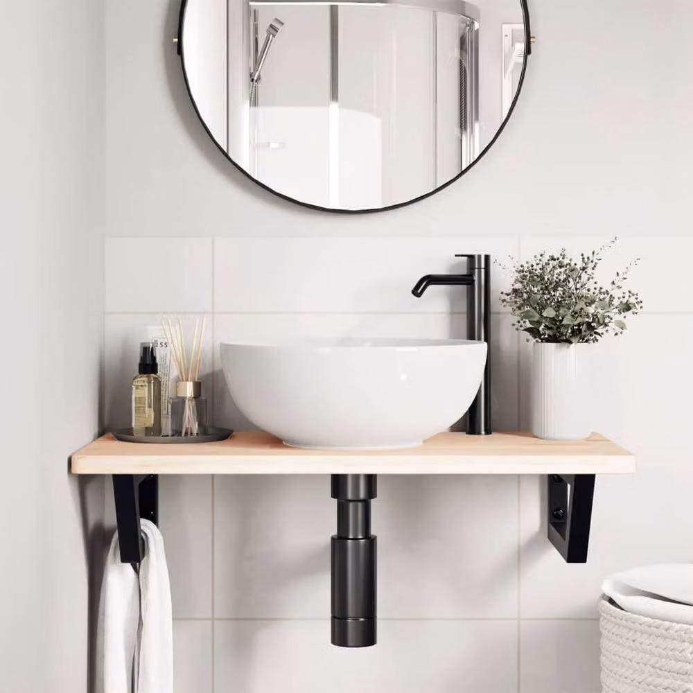 Berkfield Home Wall Mounted Basin Shelf in Light Brown Oak and Steel – 2