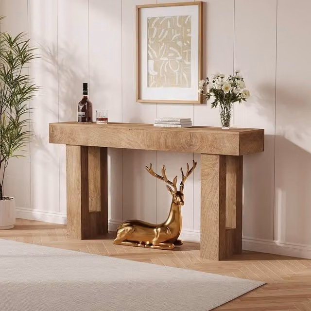 London Boutique Slim Entryway Console Table in Light Brown, W: 160 cm, D: 40 cm, H: 15 cm
