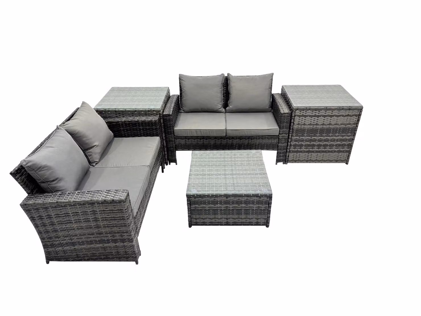 Fimous Lounge Double Seat Sofa, Coffee Table and 2 Side Tables Set in Dark Grey – 2