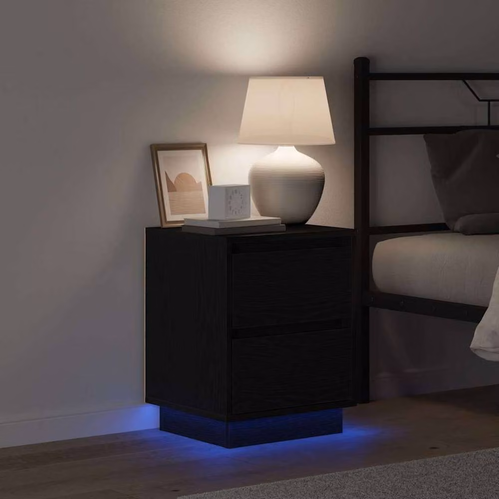 Berkfield Home Modern Bedside Cabinets with Integrated LED Lights, Black, Set of 2, W: 39 cm, D: 34.5 cm, H: 50 cm – 6