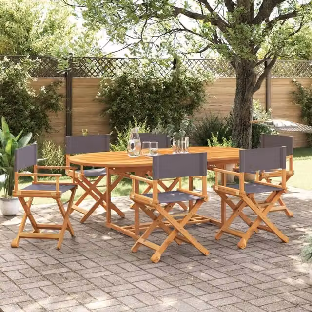 Berkfield Home 6 Piece Folding Acacia Wood Garden Chairs in Grey