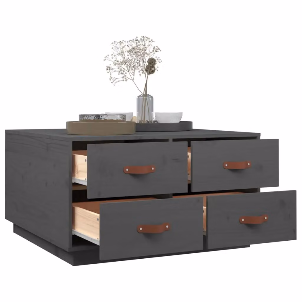 Berkfield Home Grey Rustic Solid Pine Square Coffee Table W/D/H: 80 x 80 x 45 cm – 3