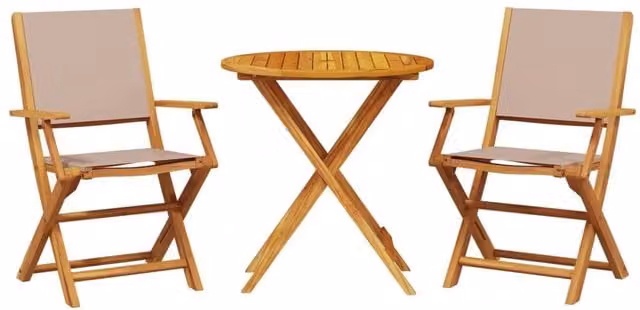 Berkfield Home 3 Piece Bistro Set in Beige Taupe Fabric and Solid Acacia Wood