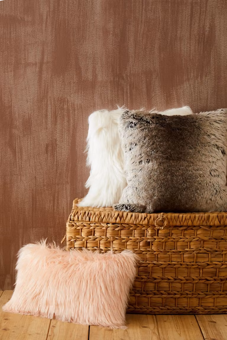 Orsina Bosie Lamina Cream Faux Fur Square Cushion