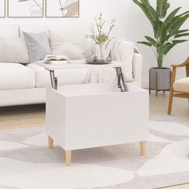 Berkfield Home White Rectangular Coffee Table with Lift Mechanism, W/D/H: 60 x 44.5 x 45 cm