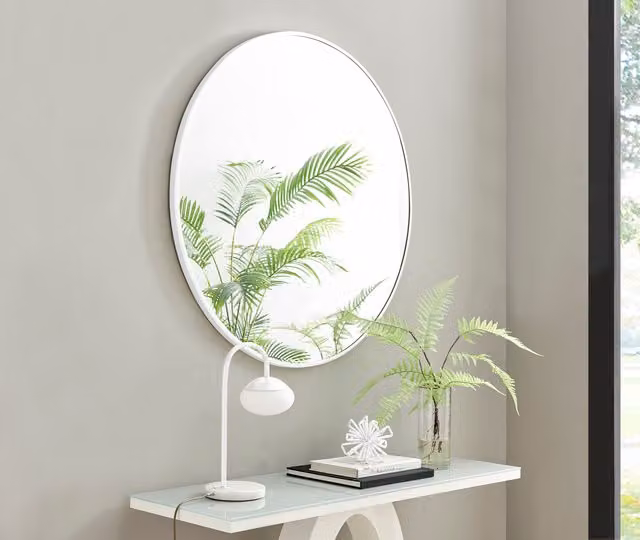 Furniturebox UK Modern Round White Metal Wall Mirror, Diameter: 100 cm