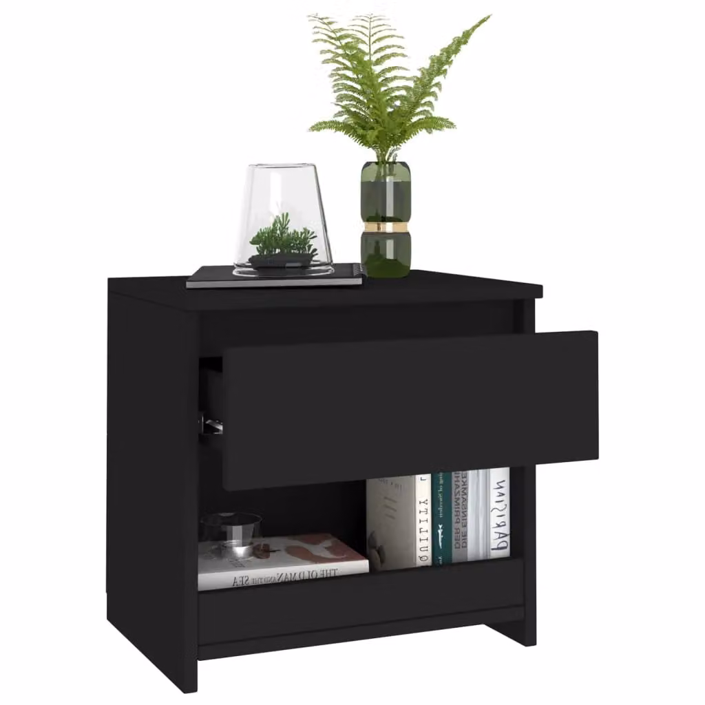 Berkfield Home Black Bedside Cabinet in Engineered Wood, W: 40 cm, D: 30 cm, H: 39 cm – 3