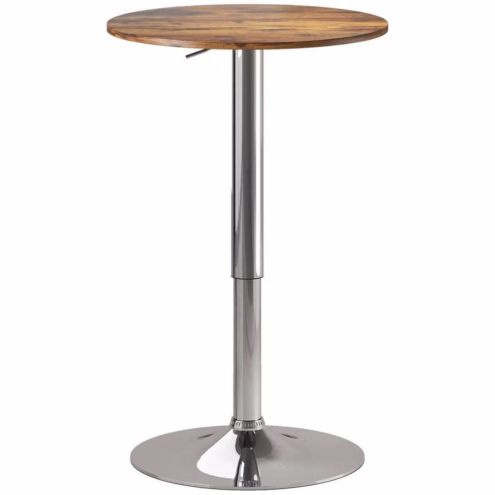 Wyld Haus Redone Rustic Brown Adjustable Swivel Round Bar Table with Steel Base – 2