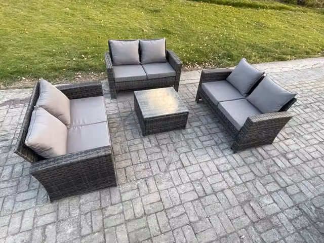 Fimous 6 Seater Rattan Wicker Garden Furniture Set with Square Coffee Table in Dark Grey