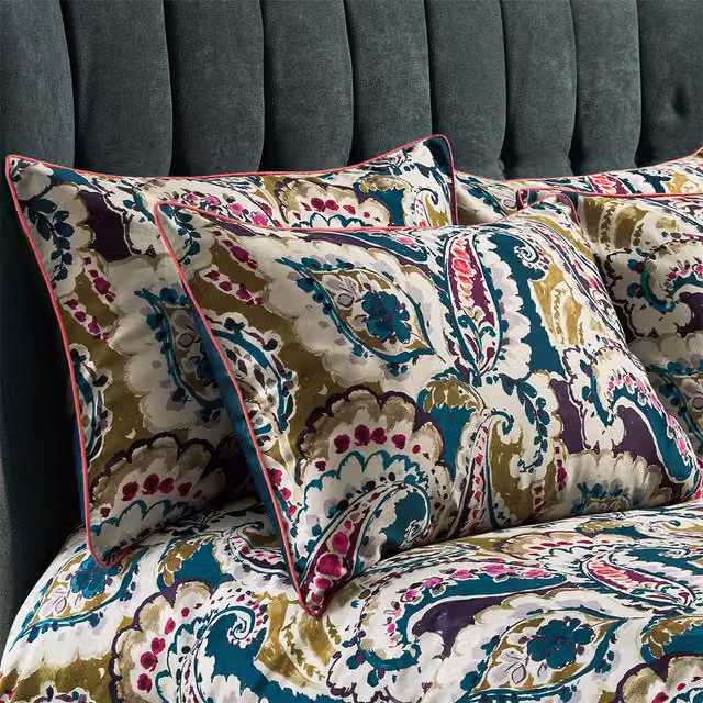 Make It A Home Aretha Paisley Premium Cotton Sateen Pillowcase Pair in Petrol Green Multicolour
