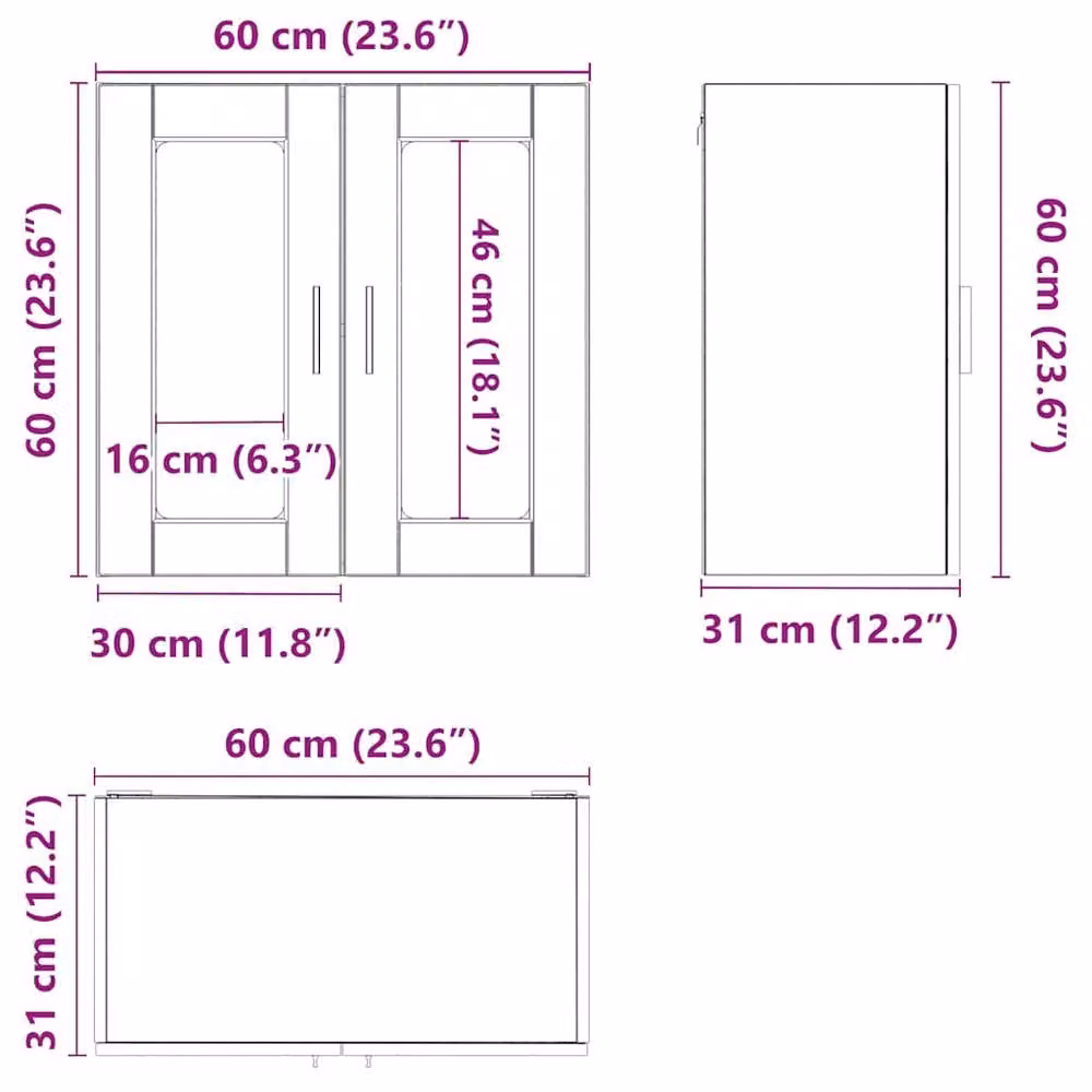 Berkfield Home Porto Black Kitchen Wall Cabinet with Glass Doors W/D/H: 60 x 31 x 60 cm – 4