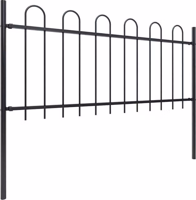 Berkfield Home Black Powder-Coated Steel Hoop Top Garden Fence