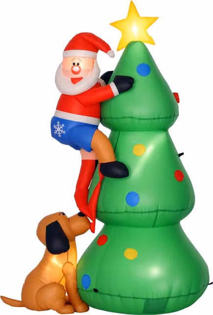 HOMCOM 1.8m Inflatable Christmas Tree with LED Lights and Santa Claus Dog for Indoor and Outdoor Decoration