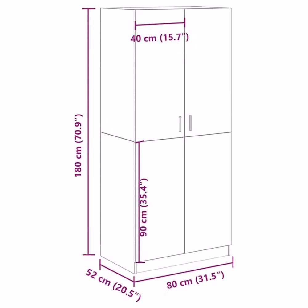 Berkfield Home Artisan Oak Wardrobe in Brown, W/D/H: 80 x 52 x 180 cm – 3