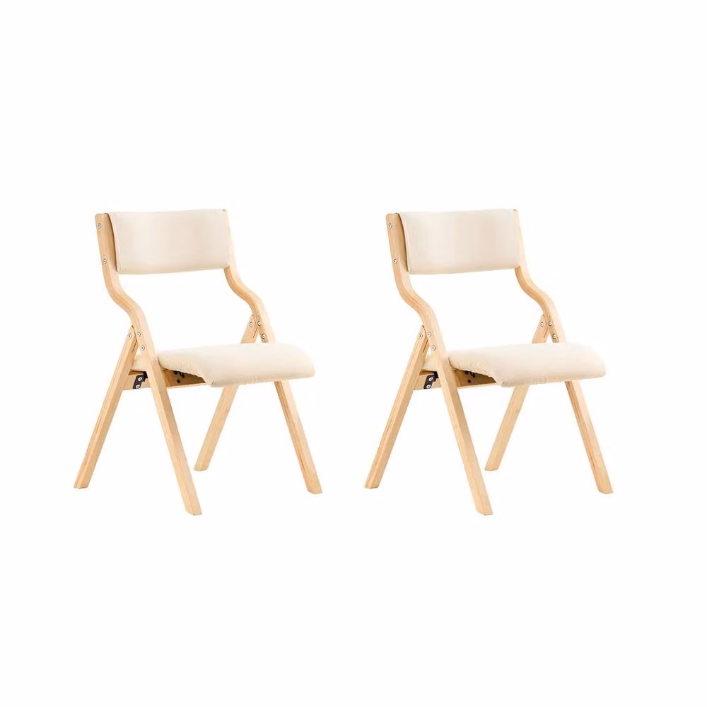 SoBuy Set of 2 Modern Folding Dining Chairs with Padded Fabric Seats and Backs in Beige and Grey – 2