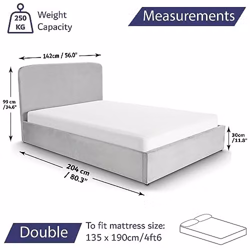 Home Treats Double Ottoman Bed Frame with Storage, Grey Upholstered Velvet Lift Up Bed, W/D/H: 140 x 200 x 142 cm – 2