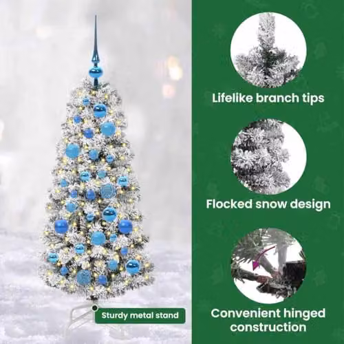 vidaXL Artificial Hinged Christmas Tree in Green and White, Height: 120 cm – 5