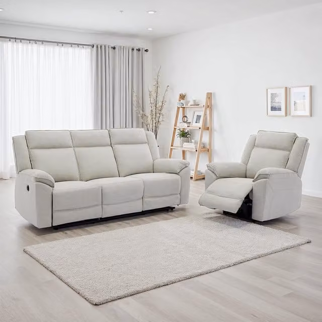 More4Homes Skye 3 and 1 Linen Electric Recliner Sofa Set in Beige