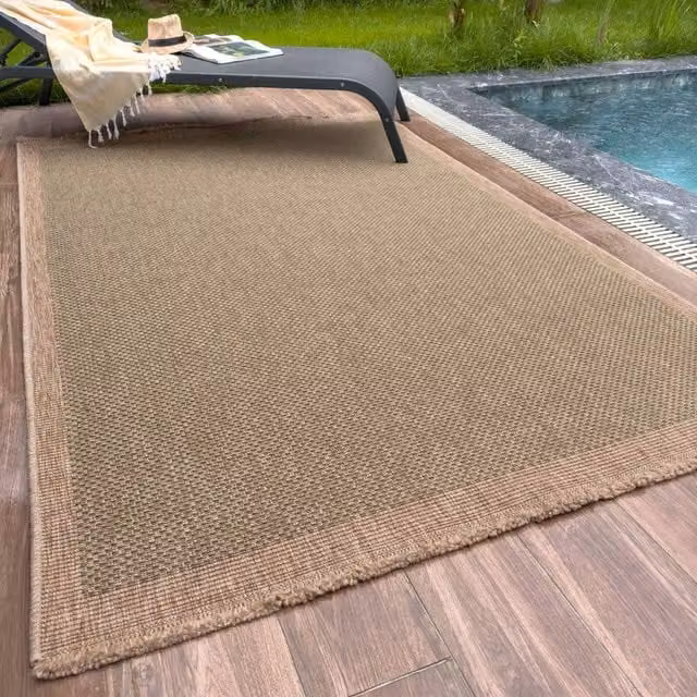 THE RUGS Green and Beige Jute-Look Square Dots Outdoor Garden Patio Rug, W/D/H: 80 x 150 cm