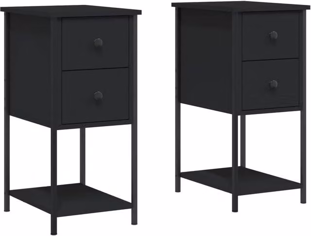 Berkfield Home Set of 2 Black Modern Bedside Cabinets, W/D/H: 32 x 42 x 70 cm