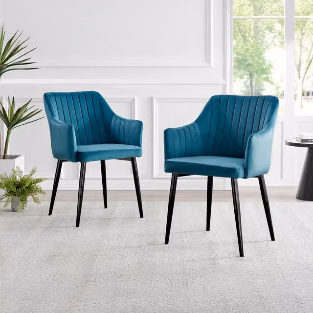 FurnitureboxUK Calla Blue Velvet Dining Chairs Set of 2
