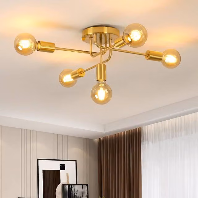 Pheashine Modern Retro 5-Light Pendant Ceiling Light in Gold Metal with E27 Fitting – 1