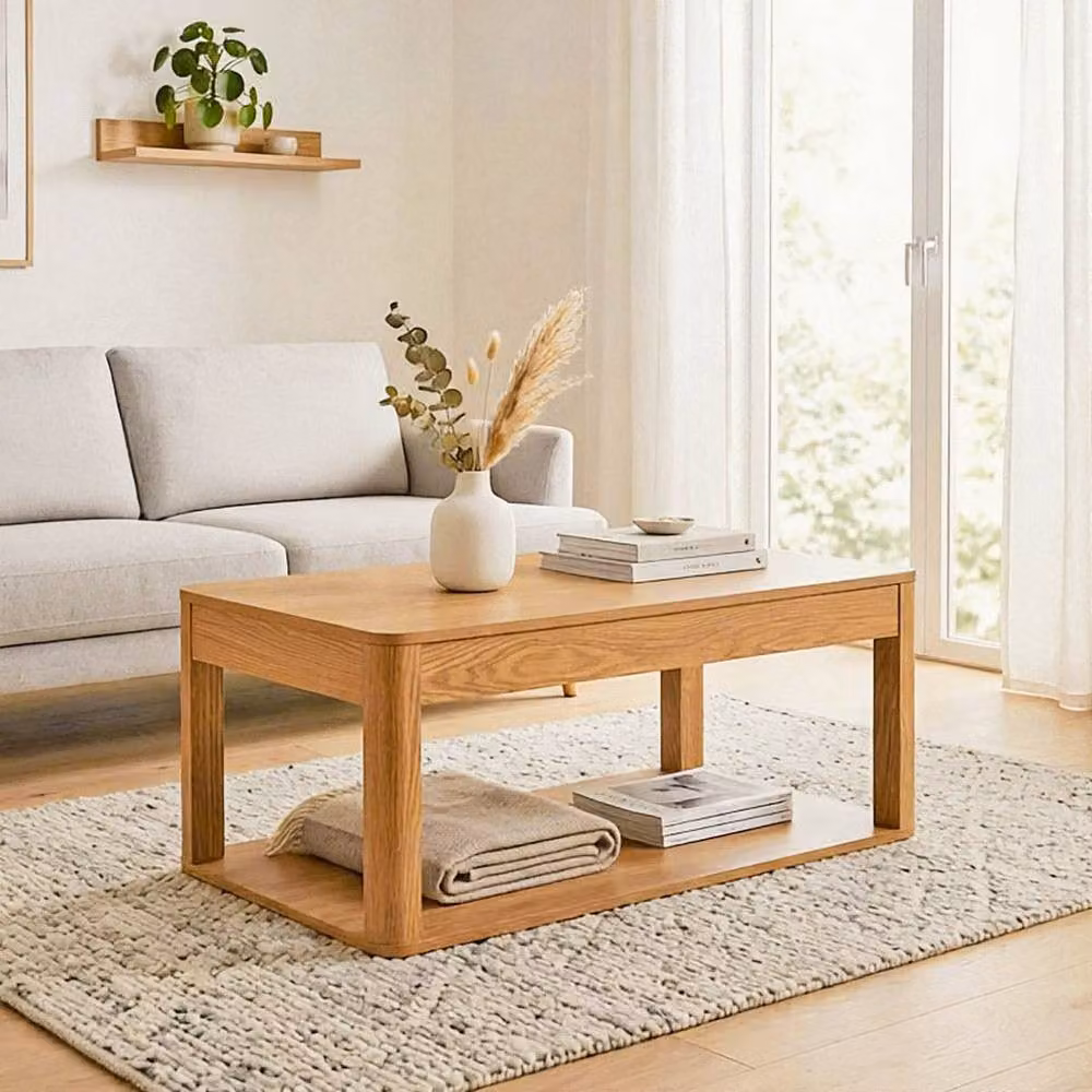 CALICOSY Coffee Table with 2 Rectangular Wood-Effect Shelves, Brown, W/D/H: 90 x 50 x 40 cm – 2