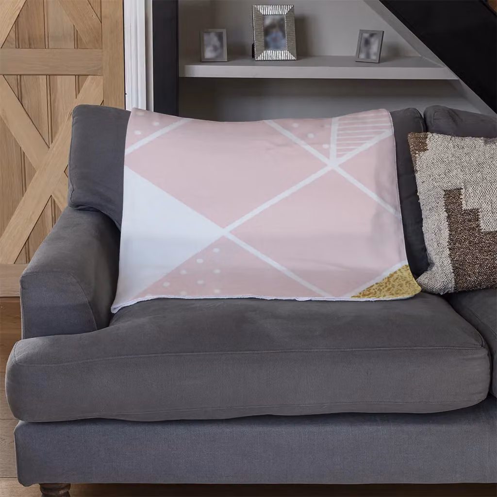 Benjamin Tate Design Pink and Gold Geometric Fleece Blanket, W/D/H: 120 x 150 cm – 3
