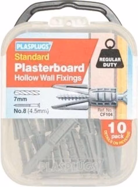 PLASPLUGS Regular Duty Grey Plasterboard Cavity Anchor Fixings, Pack of 10