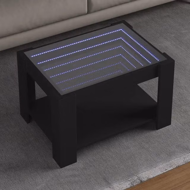 Berkfield Home Modern Black Coffee Table with LED and Glass Top, W/D/H: 73 x 53 x 45 cm – 1