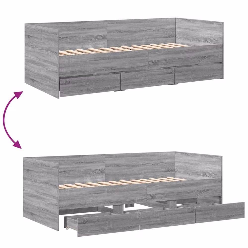 Berkfield Home Versatile Daybed with Drawers, Grey, W/D/H: 200 x 90 x 65 cm – 4