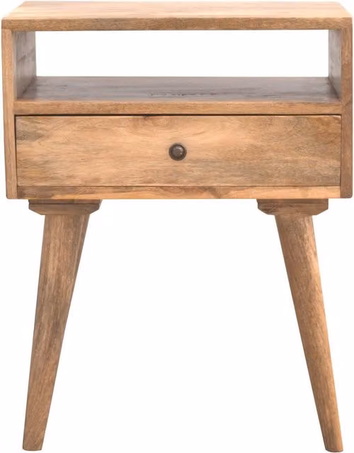 KDMK Modern Mango Wood Bedside Table with 1 Drawer and Open Slot in Brown