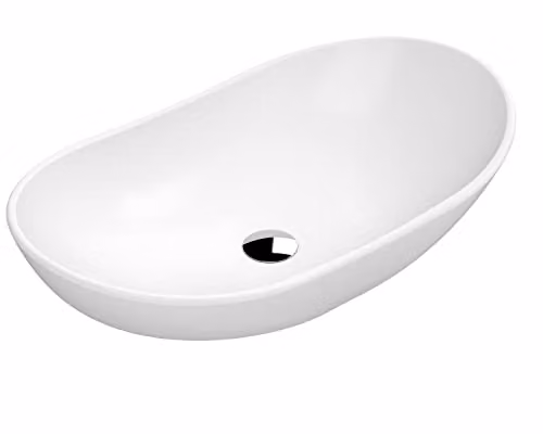 nuie NBV259 Luxe Oval Ceramic Countertop Vessel Basin in Matt White, W/D/H: 61.5 x 36.0 x 15.5 cm