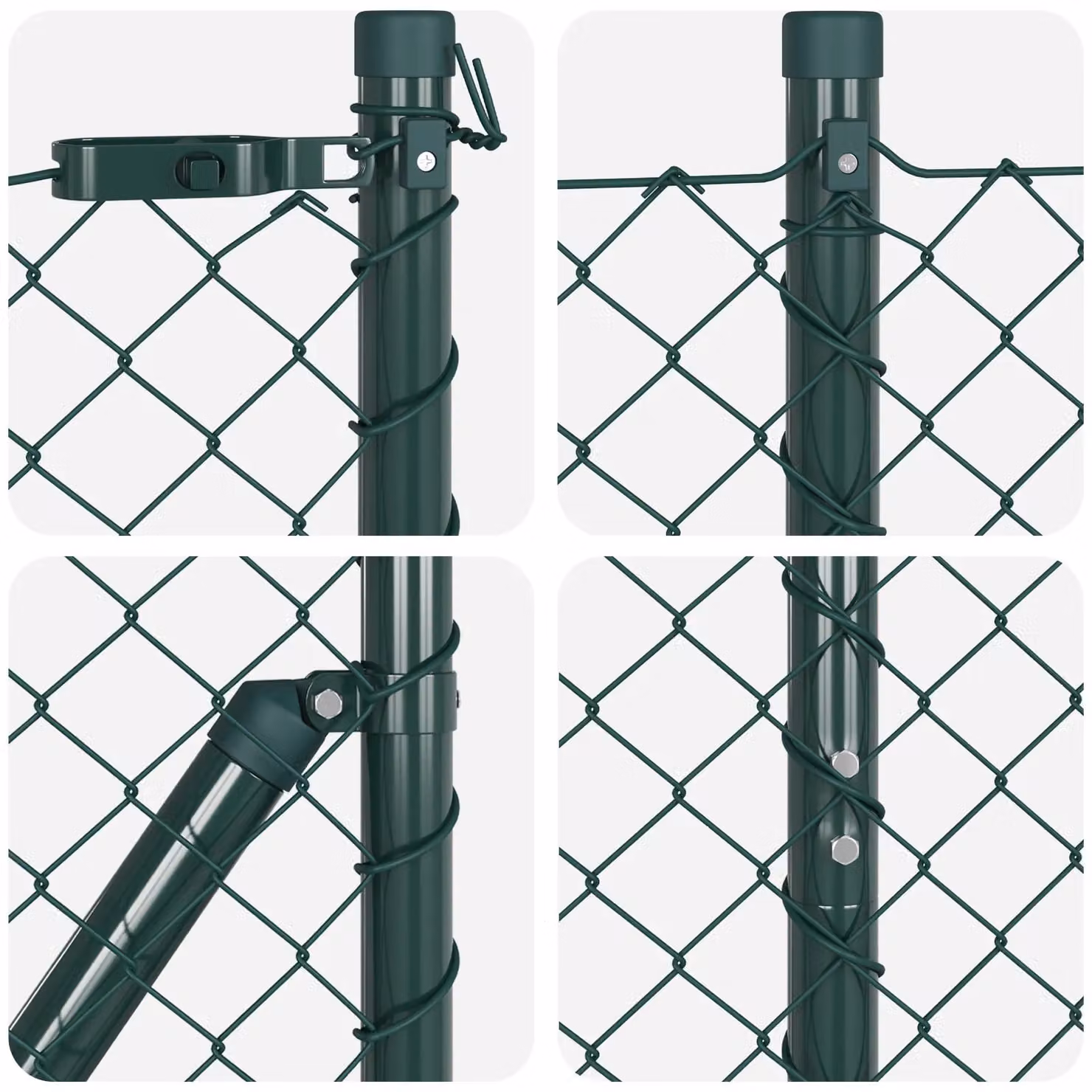 Berkfield Home Green Galvanised Steel Chain Link Fence with 7 In-Ground Round Posts, W: 10 m, H: 1 m – 4
